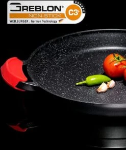 CUILINA Paella Pan 40 Cm– Duitse GREBLON Antiaanbaklaag Marmer Coating - Voor Inductie En Alle Warmtebronnen - Met Afneembare Siliconen Handvatten. -Kookwaren Verkoop 1014x1200