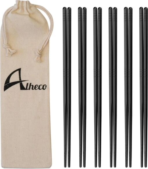 Alheco 6 Paar Koreaanse Chopsticks - Eetstokjes - Metaal / RVS - Zwart -Kookwaren Verkoop