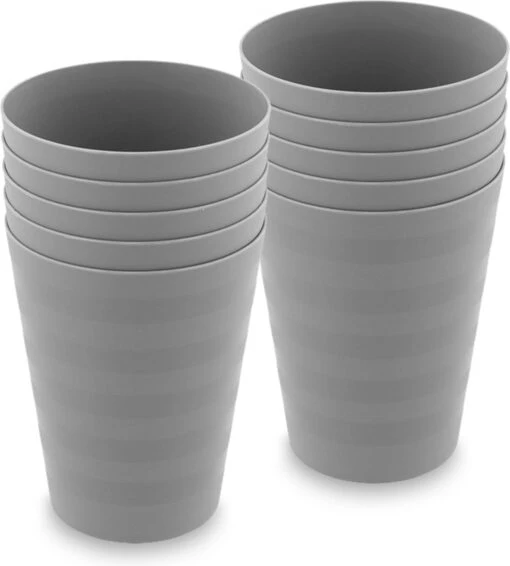 In Round Herbruikbare Plastic Drink Bekers – 10 Stuks – Grijs -Kookwaren Verkoop 1082x1200 1