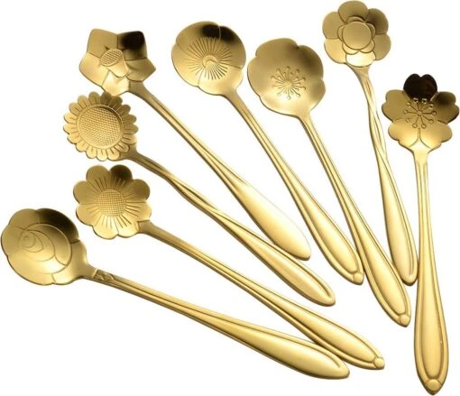 Fako Bijoux® - Bloemen Lepels Set - Theelepel / Koffielepel - 12cm - Goud - 8 Stuks -Kookwaren Verkoop 1200x1034 5