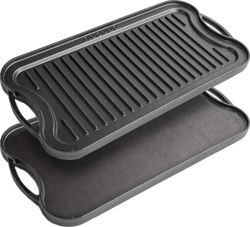 Nuovva Dubbelzijdig Gietijzeren Grillplaat - 50cm X 26cm -Kookwaren Verkoop