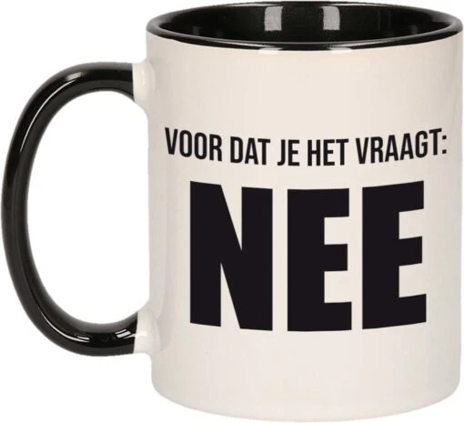 Voordat Je Het Vraagt NEE Collega Koffiemok / Theebeker - 300 Ml - Wit Met Zwart - Het Antwoord Is Nee / Kantoorhumor - Grappige Cadeau Mok / Beker -Kookwaren Verkoop 1200x1094 5