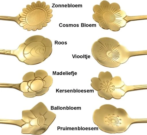 Fako Bijoux® - Bloemen Lepels Set - Theelepel / Koffielepel - 12cm - Goud - 8 Stuks -Kookwaren Verkoop 1200x1108 6