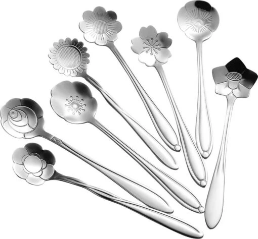 Fako Bijoux® - Bloemen Lepels Set - Theelepel / Koffielepel - 12cm - Zilver - 8 Stuks -Kookwaren Verkoop 1200x1115 1