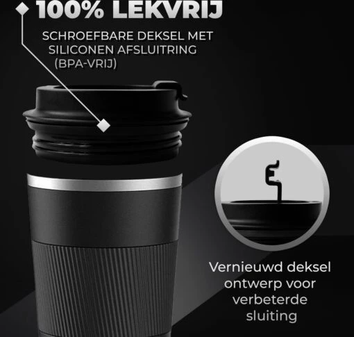 Volcan RVS Koffiebeker To Go Met Sleeve - Thermosbeker - Theebeker - Coffee - Zwart -Kookwaren Verkoop 1200x1142 2