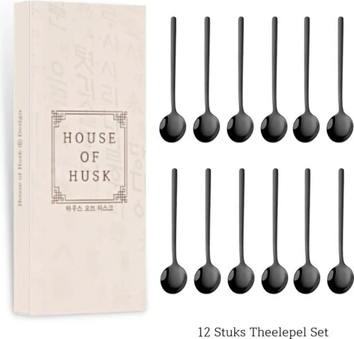 House Of Husk® Theelepels Set - Theelepeltjes - Koffielepels - Koffielepeltjes - RVS - 13cm - 12 Stuks - Zwart -Kookwaren Verkoop