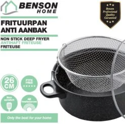 Benson Frituurpan Met Korf - Ø 26 Cm - Carbonstaal Met Marmer Coating -Kookwaren Verkoop 1200x1192 2