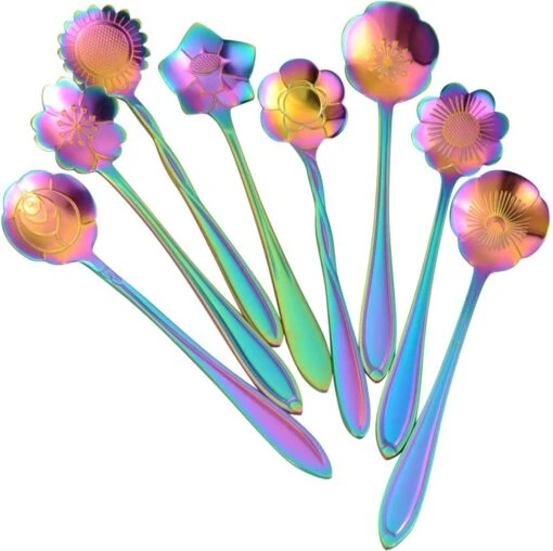 Fako Bijoux® - Bloemen Lepels Set - Theelepel / Koffielepel - 12cm - Regenboog - 8 Stuks -Kookwaren Verkoop 1200x1196 11