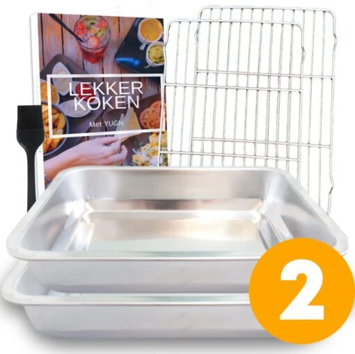 YUGN COMBI Set Braadslede Ovenschaal Combi Braadslee Oven Set - 2x Braadslede Met Rooster Voor Ovengerechten - 36x27x7CM En 40x30x7CM En Inclusief Bakkwast - Cadeau- Cadeautip -Kookwaren Verkoop 1200x1196 8