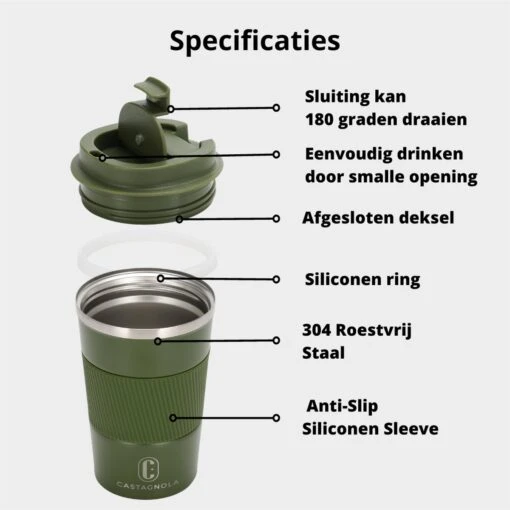 Castagnola Design RVS Koffiebeker To Go - Groen - 380ml - Thermosbeker - Theebeker -Kookwaren Verkoop 1200x1200 1697