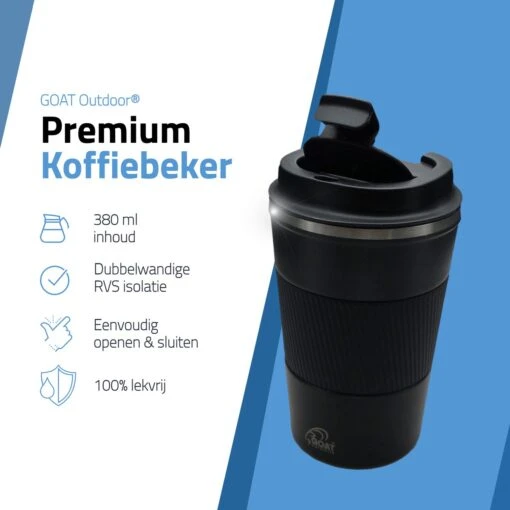 GOAT Outdoor RVS Koffiebeker To Go - Thermosbeker - Theebeker - Reisbeker - Lekvrij - 380ml - Zwart -Kookwaren Verkoop 1200x1200 1748