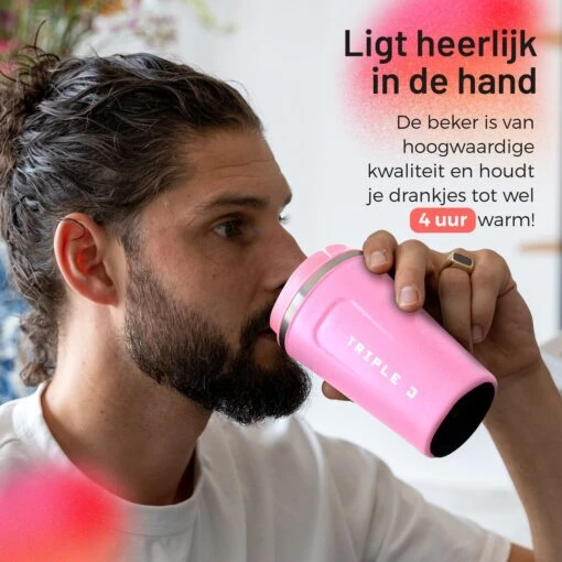 Triple J® Koffiebeker To Go - Thermosbeker - BPA & Lekvrij - 380ml - Roze -Kookwaren Verkoop 1200x1200 1813