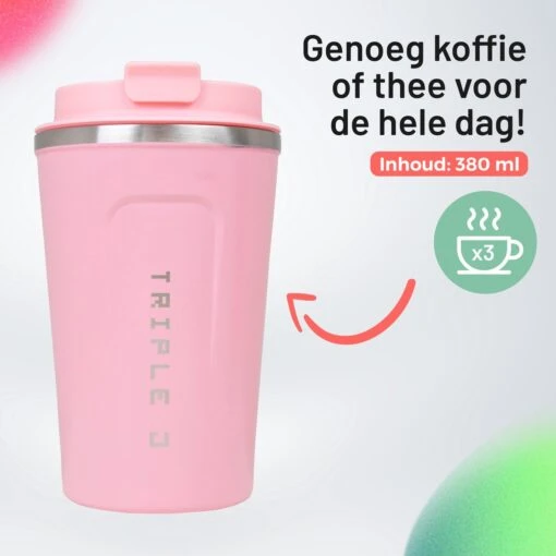 Triple J® Koffiebeker To Go - Thermosbeker - BPA & Lekvrij - 380ml - Roze -Kookwaren Verkoop 1200x1200 1815