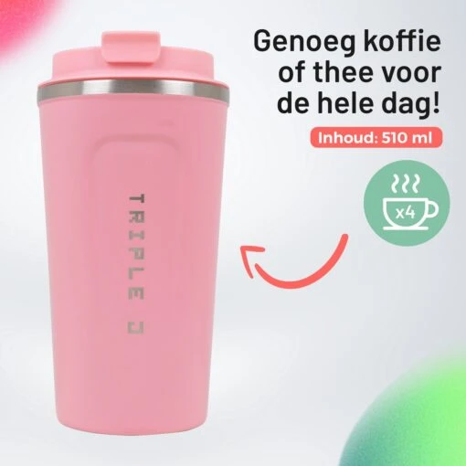 Triple J® Koffiebeker To Go - Thermosbeker - BPA & Lekvrij - 510ml - Roze -Kookwaren Verkoop 1200x1200 1854