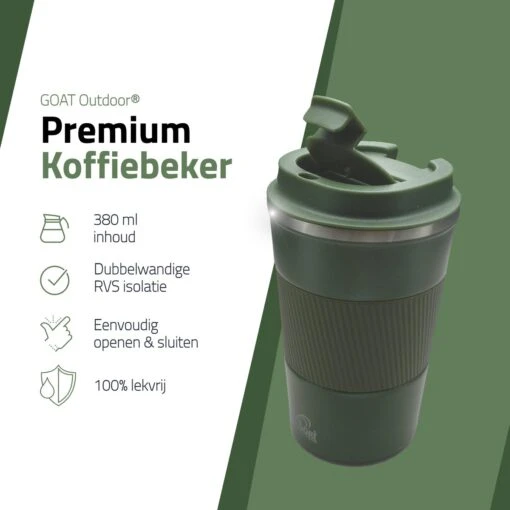 GOAT Outdoor RVS Koffiebeker To Go - Thermosbeker - Theebeker - Reisbeker - Lekvrij - 380ml - Groen -Kookwaren Verkoop 1200x1200 1865