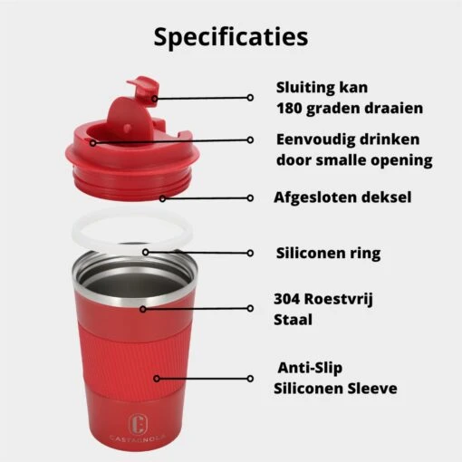 Castagnola Design RVS Koffiebeker To Go - Rood - 380ml - Thermosbeker - Theebeker -Kookwaren Verkoop 1200x1200 1895