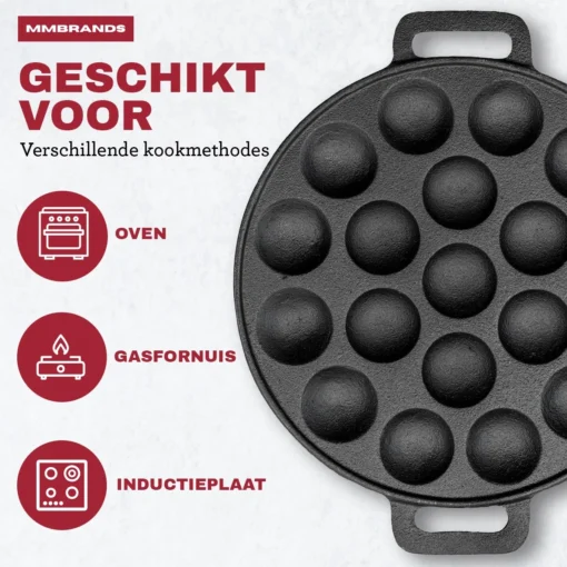 MM Brands Poffertjespan - Poffertjesmaker - Inductie / Oven / BBQ - Inclusief Handvat, Borstel En Vorken -Kookwaren Verkoop 1200x1200 26