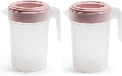 2x Stuks Waterkan/sapkan Transparant/roze Met Deksel 1 Liter Kunststof- Smalle Schenkkan Die In De Koelkastdeur Past -Kookwaren Verkoop 1200x754 6