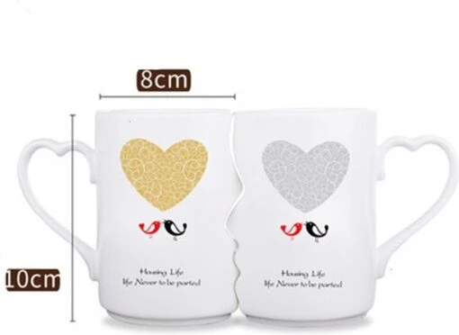 Faseras Liefdesmok/Couple Mok - Liefdesgeschenk - Huwelijksgeschenk - Hartje/Vogeltje - Porselein - 360ml - Wit -Kookwaren Verkoop 1200x875 1