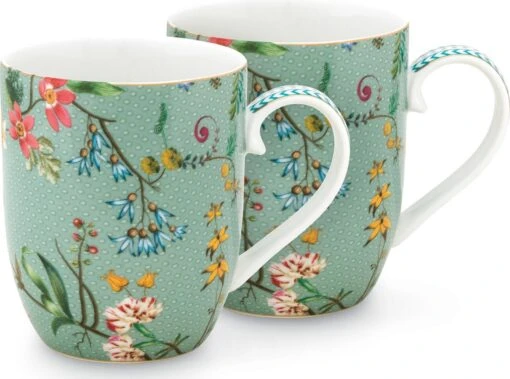 Pip Studio Jolie - Set 2 Tassen Flowers - Small 145ml - Mokken Klein - Bloemen - Groen -Kookwaren Verkoop 1200x892 4