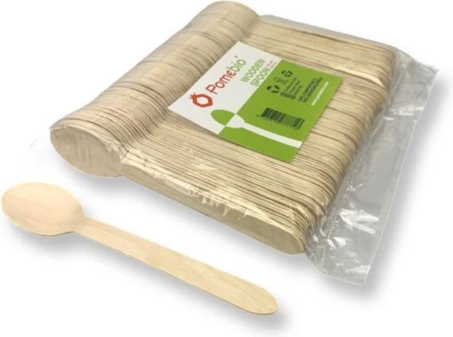 Pomebio Houten Wegwerp Bestek - Lepel - Gewaxt Hout - 100 Stuks - 160mm - Wegwerp Lepel - Houten Lepel - FSC-Gecertificeerde Gewaxte Houten Lepel - Duurzaam Lepel - Wegwerp Bestek -Kookwaren Verkoop 1200x893 3