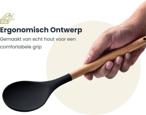 Hescom Siliconen Gesloten Opscheplepel Met Anti-aanbaklaag - Keukengerei Met Ergonomisch Design - Hittebestendige Serveerlepel - Vaatwasservriendelijk -Kookwaren Verkoop 1200x946 4