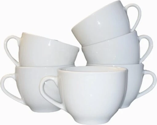 Merkloos Koffie Kopjes – Koffiekopjes – Koffiemokken – Cappuccino – Set Van 6 – Porselein – 250 Ml – Wit -Kookwaren Verkoop 1200x953 7