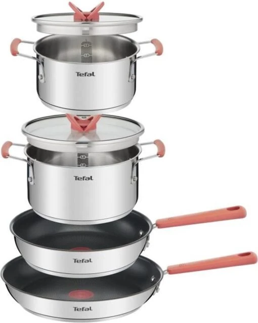 TEFAL G720S604 6-delige Stapelbare Pannenset OPTI'SPACE - RVS - Alle Kookplaten Inclusief Inductie -Kookwaren Verkoop